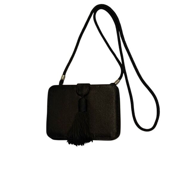 Jessica McClintock black satin evening bag - Picture 1 of 5